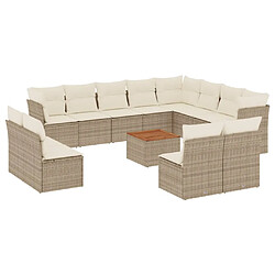 vidaXL Salon de jardin avec coussins 13 pcs beige résine tressée