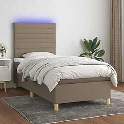 vidaXL Sommier à lattes de lit et matelas et LED Taupe 100x200cm Tissu