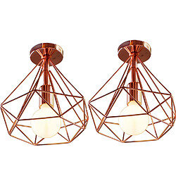 Stoex 2 pack Plafonnier industrielle Retro 25cm en forme Diamant Suspension Luminaire pour Salle à Manger,Bar,Chambre (Or rose) 