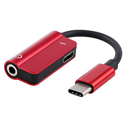 Wewoo Câble rouge 2 en 1 Charge Rapide Type-C Mâle à Type C Femelle + 3.5mm Jack Adaptateur Casque Convertisseur, Supports Audio et Charge, Longueur: 12cm