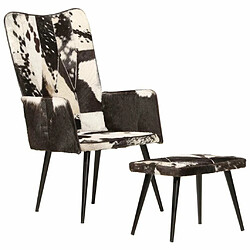 Maison Chic Fauteuil de Chambre à Coucher Salon,Chaises de Salle à Manger,Chaise à oreilles avec repose-pied Noir Cuir véritable -GKD90937