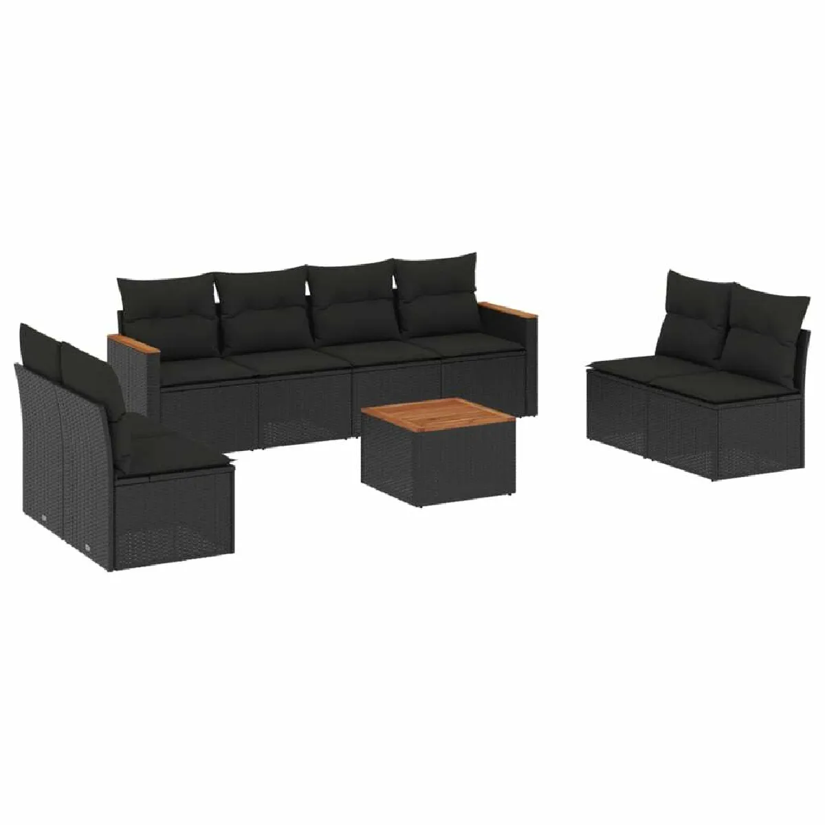 Maison Chic Ensemble Tables et chaises d'extérieur 9 pcs avec coussins,Salon de jardin noir résine tressée -GKD204797