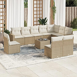 vidaXL Salon de jardin 11 pcs avec coussins beige résine tressée