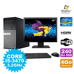 Lot PC Tour DELL 3010 MT I5-3470 Graveur 4Go 240Go SSD HDMI Wifi W7 + Ecran 19" - Occasion