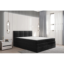 Avis TRADA Lit adulte rembourré PRADO avec rangement et matelas ressorts ensachés 200x200 noir