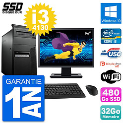 PC Tour Lenovo M93p Ecran 19" Intel i3-4130 RAM 32Go SSD 480Go Windows 10 Wifi - Occasion