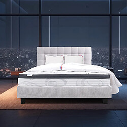 LUXURY LITERIE Ensemble matelas Sleeplux 140x200 cm + sommier gris ep20cm + 2 oreillers + couette + Tête de Lit