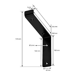 Lot de 2 Équerres d'Étagère ML-Design 25x4x14.5 cm, en Métal, Noir, Style Industriel