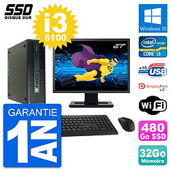 PC HP 600 G2 SFF Ecran 27" Intel Core i3-6100 RAM 32Go SSD 480Go Windows 10 Wifi · Occasion 