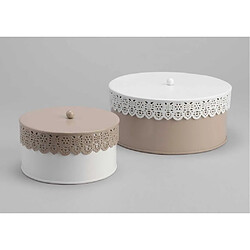 Amadeus Set 2 boites motif dentelles blanc/taupe.