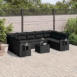 vidaXL Salon de jardin 10 pcs avec coussins noir résine tressée 