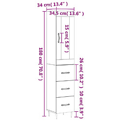 vidaXL Buffet haut Chêne fumé 34,5x34x180 cm Bois d'ingénierie pas cher