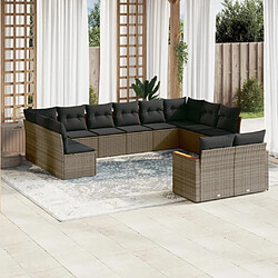 Maison Chic Salon de jardin avec coussins 12 pcs, Ensemble Tables et chaises de jardin, gris résine tressée -GKD534694