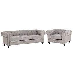 Beliani Ensemble canapé et fauteuil en tissu gris clair 4 places CHESTERFIELD 