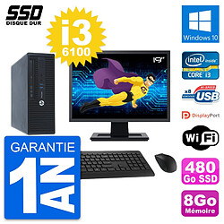 PC HP ProDesk 400 G3 SFF Ecran 19" i3-6100 RAM 8Go SSD 480Go Windows 10 Wifi - Occasion