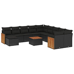 vidaXL Salon de jardin 12 pcs avec coussins noir résine tressée