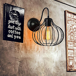 Universal Vintage LED Applique murale Vintage Loft Applique murale industrielle Noir E27 Fer Simple Abat-jour Cage Garde Fixation d'éclairage intérieur (I)