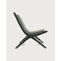 Acheter UNIQKA Safran - Fauteuil lounge en teck et cuir noir