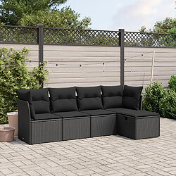 vidaXL Salon de jardin 5 pcs avec coussins noir résine tressée 