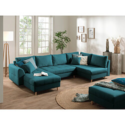 Lisa Design Rune - canapé panoramique - avec pouf d'appoint - 7 places - style scandinave - droit Rune - canapé panoramique - avec pouf d'appoint - 7 places - style scandinave - droit - Bleu canard