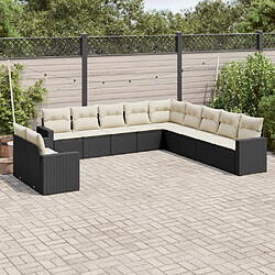 vidaXL Salon de jardin 11 pcs avec coussins noir résine tressée 