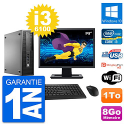 PC HP EliteDesk 800 G2 SFF Ecran 19" i3-6100 RAM 8Go Disque 1To Windows 10 Wifi - Occasion