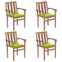 vidaXL Chaises de jardin empilables avec coussins lot de 4 Teck solide 