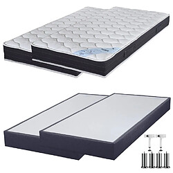 Ebac Matelas ressort + Sommier SP18 Volcan 2x90x200 Rubis - H. 21 cm - Soutien très ferme