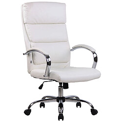 Decoshop26 Fauteuil de bureau mécanisme de bascule coussins de renforcement PVC blanc et métal chromé 10_0002429