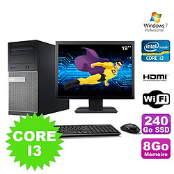 Lot PC Tour DELL 3010 MT I3-2120 Graveur 8Go 240Go SSD HDMI Wifi W7 + Ecran 19" - Occasion