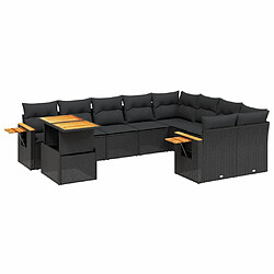 vidaXL Salon de jardin 10 pcs avec coussins noir résine tressée