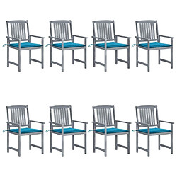 Maison Chic Lot de 8 Chaises de jardin,Fauteuil d'extérieur avec coussins Bois d'acacia solide Gris -MN96398