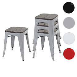 Mendler 4x Tabouret HWC-A73, avec siège en bois, métal, style industriel, empilable  ~ gris