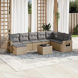 vidaXL Salon de jardin avec coussins 9 pcs beige résine tressée 