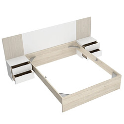 Acheter Pegane Ensemble de Tête de lit avec 2 tables de chevet de 2 tiroirs et structure de lit, 140x190 cm imitation lamelles, blanc, chêne naturel