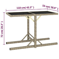 Acheter vidaXL Table de jardin Beige 110x53x72 cm Verre et résine tressée