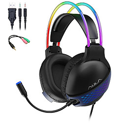 AULA S503 Casque gamer avec arceau retro éclairage RGB pour PC & consoles - Microphone HD, Design léger - HP 50 mm