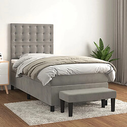 vidaXL Sommier à lattes de lit et matelas Gris clair 90x190 cm Velours 