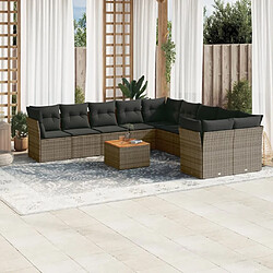 Maison Chic Salon de jardin 11 pcs avec coussins, Ensemble Tables et chaises d'extérieur gris résine tressée -GKD554403