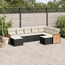 vidaXL Salon de jardin 9 pcs avec coussins noir résine tressée 