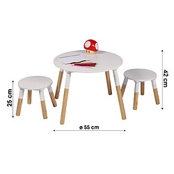 Toilinux Table Dream et ses deux tabourets pour enfants - Blanc et Bois