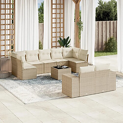 vidaXL Salon de jardin avec coussins 10 pcs beige résine tressée