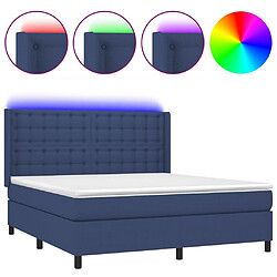 vidaXL Sommier à lattes de lit matelas et LED Bleu 160x200 cm Tissu