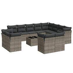 vidaXL Salon de jardin avec coussins 13 pcs gris résine tressée