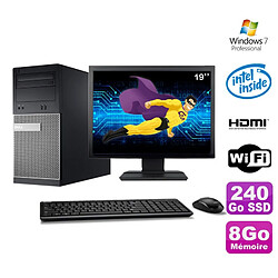 Lot PC Tour DELL 3010 MT G2020 Graveur 8Go 240Go SSD HDMI Wifi W7 + Ecran 19" · Occasion 