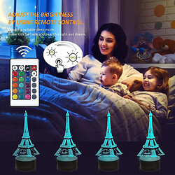 Avis Universal Tour Eiffel Lumière 3D Illusion Décoration de chambre à coucher Lumière LED avec télécommande 16 variations de couleur Cadeau d'anniversaire de style parisien, (noir)