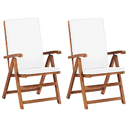 Maison Chic Lot de 2 Chaises inclinables et coussins | Chaises Relax d'extérieur Teck solide Crème -GKD36312