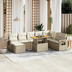 vidaXL Salon de jardin avec coussins 9 pcs beige résine tressée