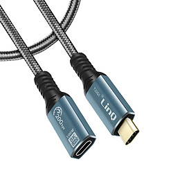 Câble Rallonge USB-C Charge 100W Vidéo 8K Transfert 20Gbps 1.2m LinQ Gris / Noir