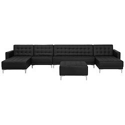 Beliani Grand canapé avec pouf ottoman Cuir PU Symétrique Noir ABERDEEN 